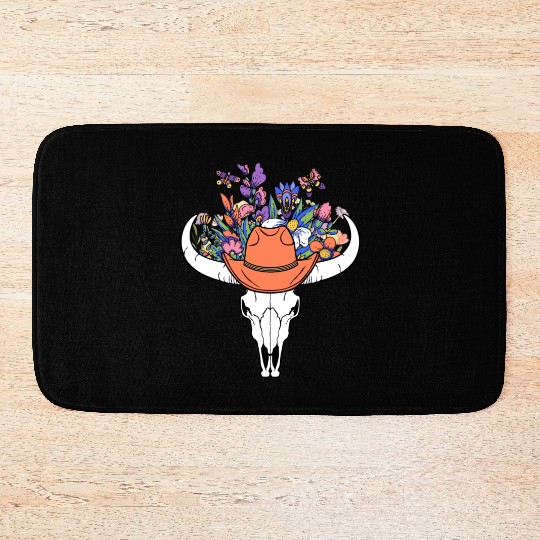 wildflower with Cow Skull blooming Bath Mats