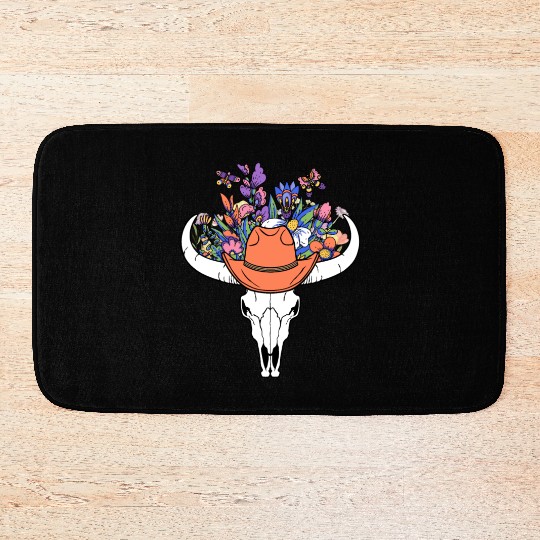 wildflower with Cow Skull blooming Bath Mats