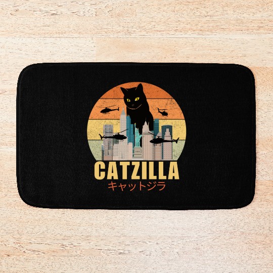 Retro Vintage Catzilla Japanese Cute Cat Lover Bath Mats