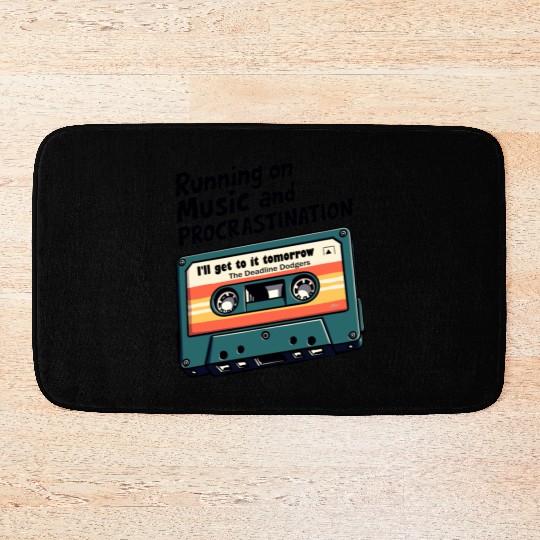 Running on Music and Procrastination - Retro Humor Bath Mats