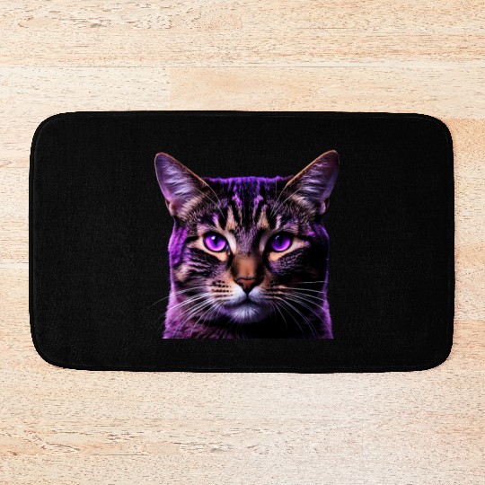 Vivid Lilac-Eyed Tabby Cat Portrait Bath Mats