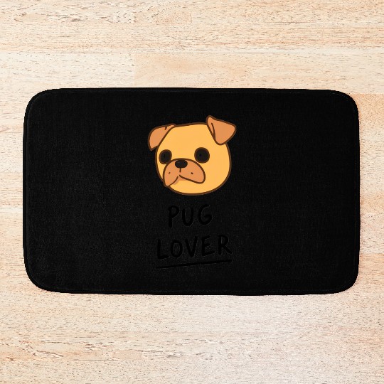 Cartoon Pug Face With Text Pug Lover On White Bath Mats