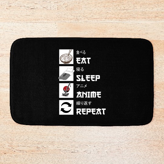 Eat sleep anime repeat manga Bath Mats