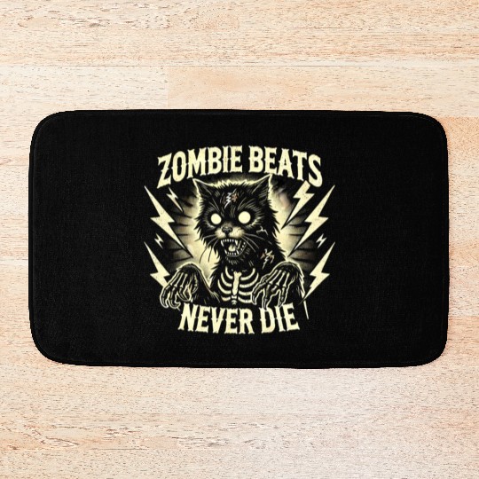 Zombie Cat Halloween Skeleton Skull Horror Fun Art Bath Mats