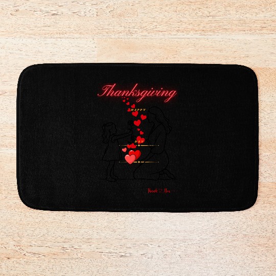 Thanksgiving girl giving Flower to Her Mom Bath Mats
