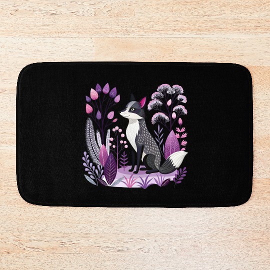fox, scandinavian style, black and white Bath Mats