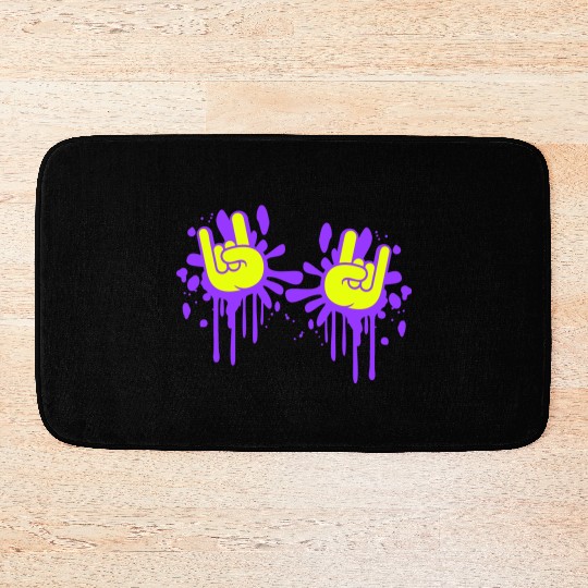 Two heavy metal graffiti horn fingers hand gesture Bath Mats