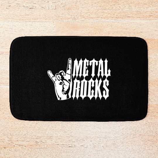 Heavy metal rocks hard rock music fun hand gesture Bath Mats