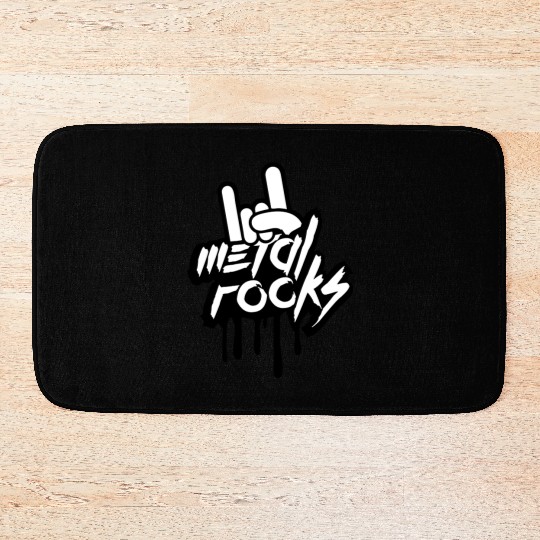 Heavy metal rocks graffiti spray drop hand gesture Bath Mats