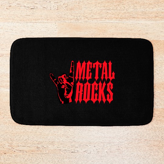 Heavy metal rocks hard rock music fun hand gesture Bath Mats