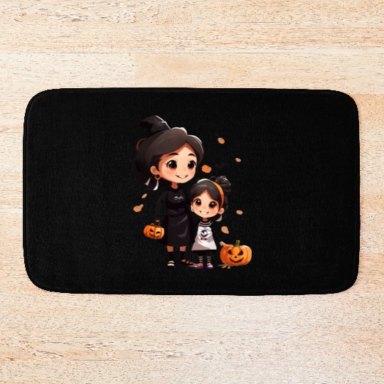 Mother and Daughter Halloween Trick-or-Treat Fun Bath Mats
