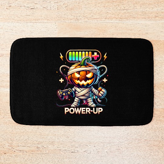 Pumpkin Mummy Gamer Wrapped in Halloween Fun Bath Mats