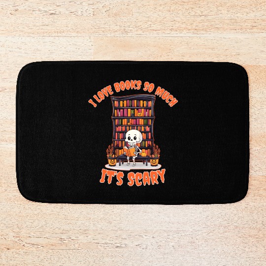 Halloween skeleton book lover reading adults Bath Mats