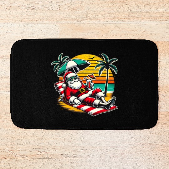 Santa Relaxing at the Tropical Beach Bath Mats
