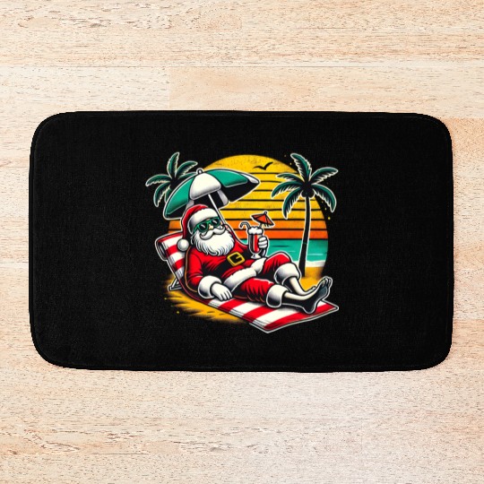 Santa Relaxing at the Tropical Beach Bath Mats