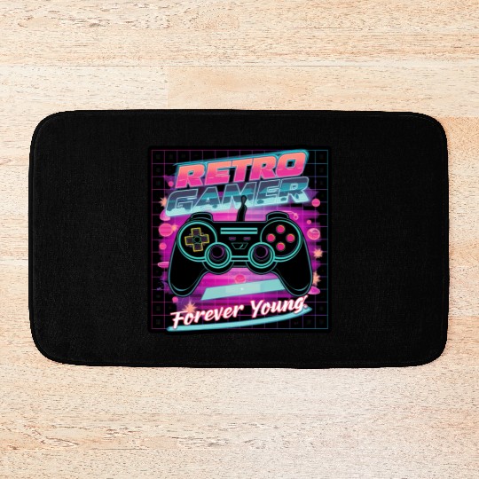Retro Gamer Forever Young 01 sticker Bath Mats