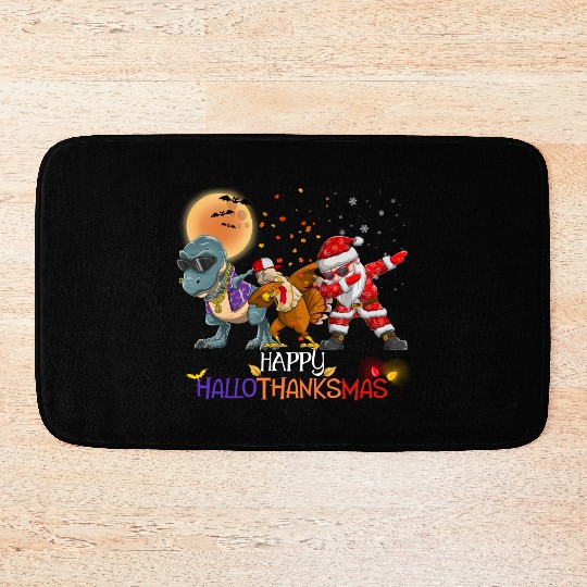 Dabbing Dinosaur Turkey Santa Claus Hallothanksmas Bath Mats