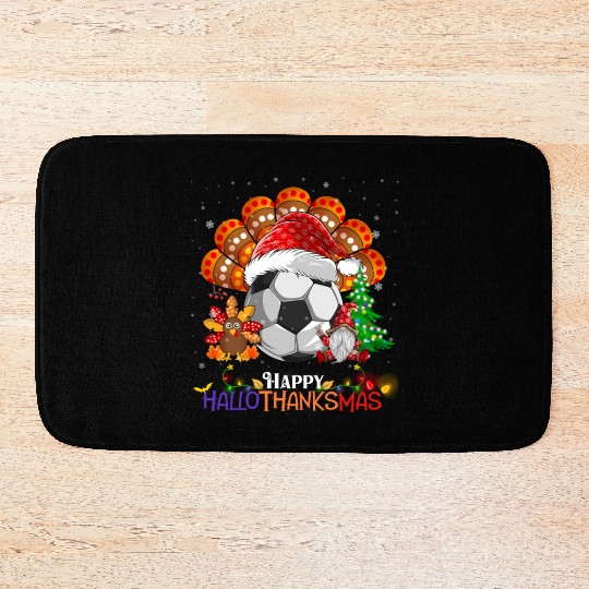 Soccer Turkey Gnome Happy Hallothanksmas Bath Mats