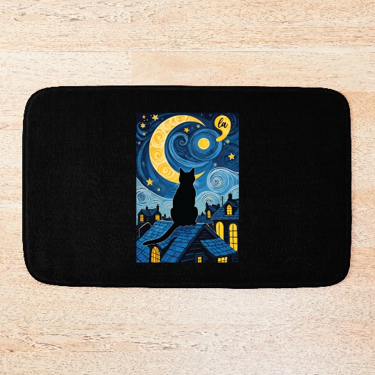 Halloween Starry Night Black Cat Comma La Harris Bath Mats
