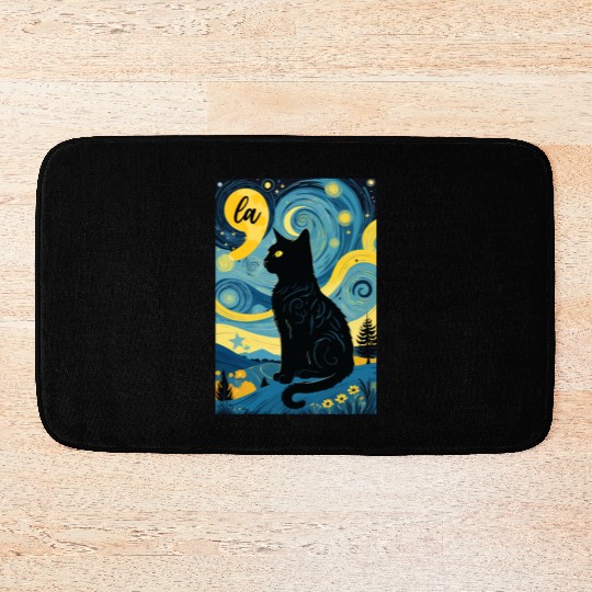 Halloween Starry Night Black Cat Comma La Harris Bath Mats