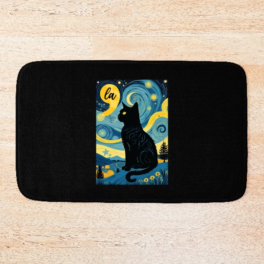Halloween Starry Night Black Cat Comma La Harris Bath Mats
