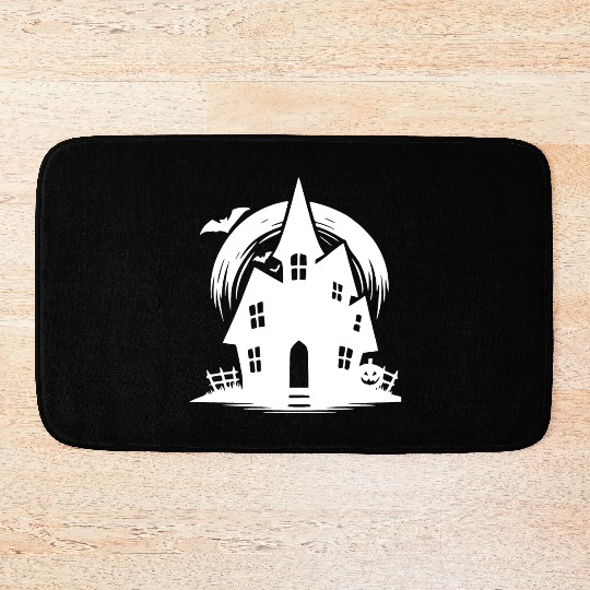 Bat Full Moon Haunted House Halloween Tattoo Bath Mats