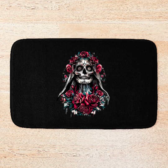 la Santa Muerte Saint Death Mexican Folklore skull Bath Mats