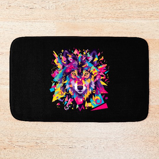 Majestic Pop Art Alpha Wolf - Vibrant Cool Bath Mats