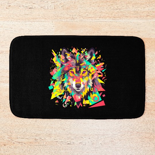 Majestic Pop Art Alpha Wolf - Vibrant Warm Bath Mats