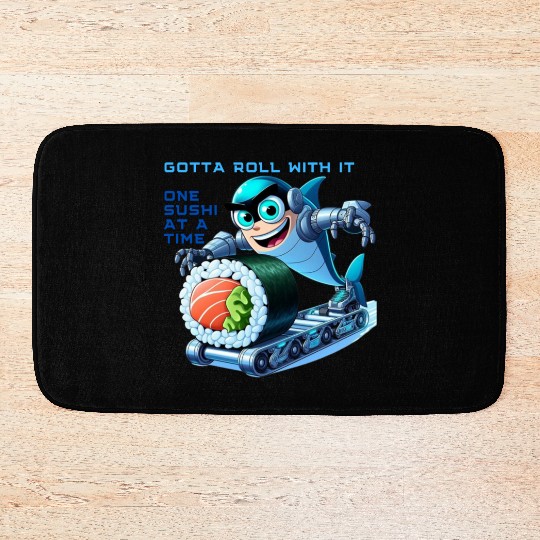 funny shark cyborg cyberpunk rolling sushi Bath Mats