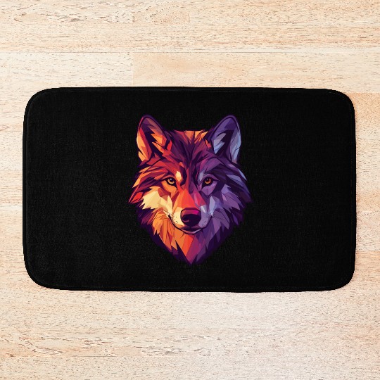 Floral Wolf Vintage Flowers Wolf Face for Wolves Bath Mats