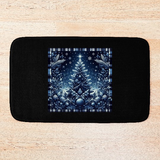 flannel blue and white christmas Bath Mats