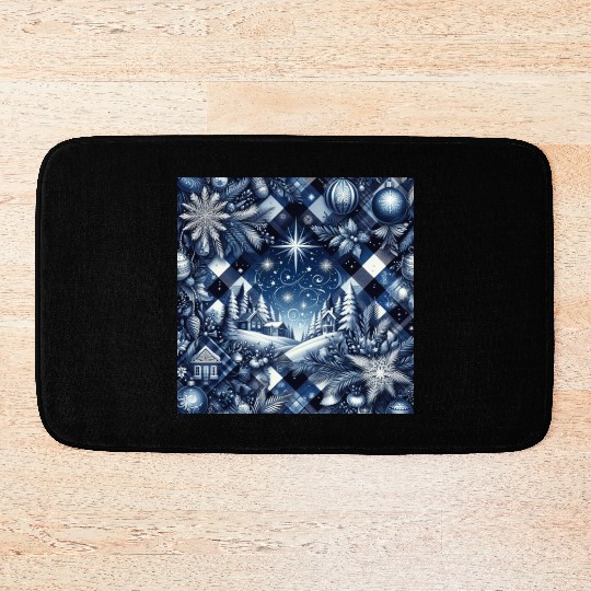 flannel blue and white christmas Bath Mats