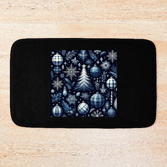 flannel blue and white christmas Bath Mats