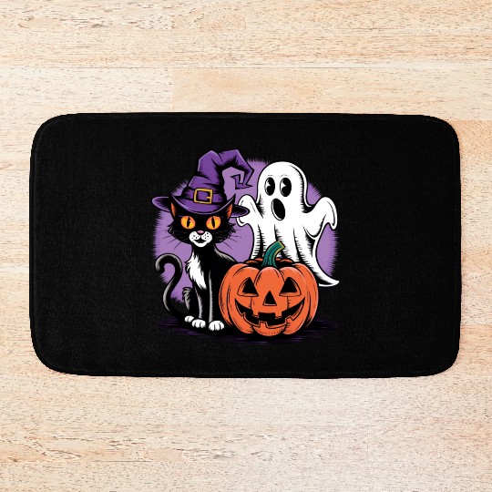 Spooky Black Cat Pumpkin boo ghost Halloween Bath Mats