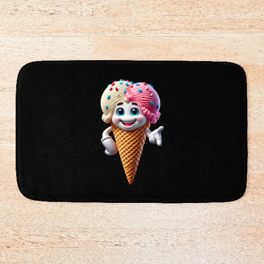 Cheerful Ice Cream Cone with Sprinkles & Big Smile Bath Mats