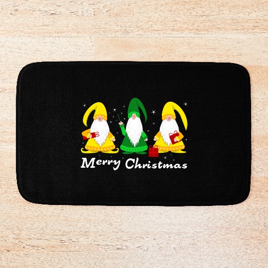Festive Christmas Gnomes Illustration Bath Mats