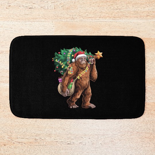 Bigfoot Christmas Tree Lights Xmas Sasquatch Lover Bath Mats