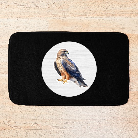 Hawk Watercolor Drawing Bath Mats