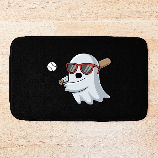 Halloween Ghost Baseball Player Bath Mats