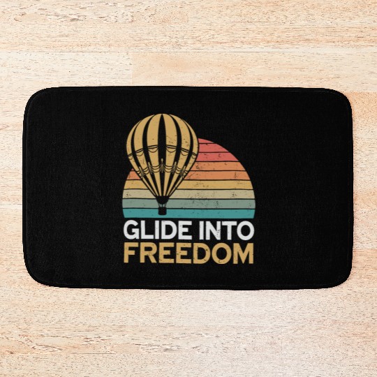 Hot Air Balloon Glide Into Freedom Retro Vibes Bath Mats