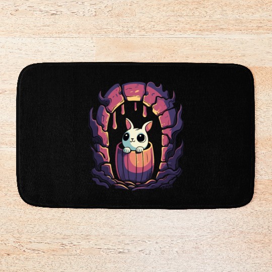 Cute Dungeon Bunny in a Barrel Bath Mats
