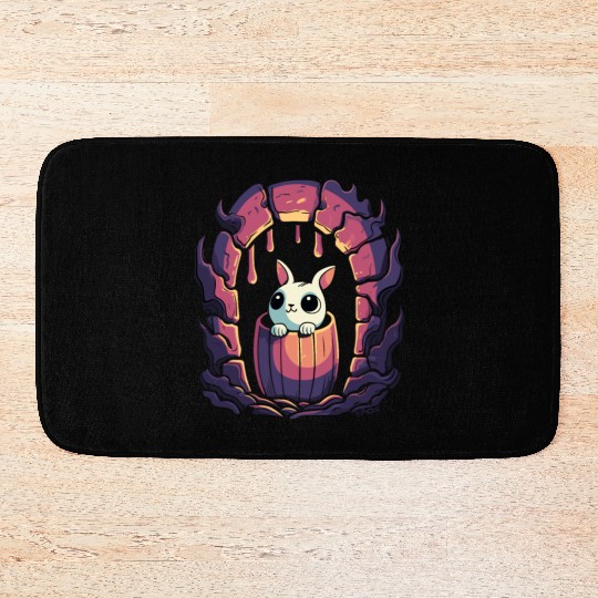 Cute Dungeon Bunny in a Barrel Bath Mats