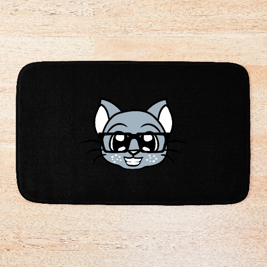 Nerd Cat Horn-rimmed Glasses Geek Smart Kitten Fun Bath Mats