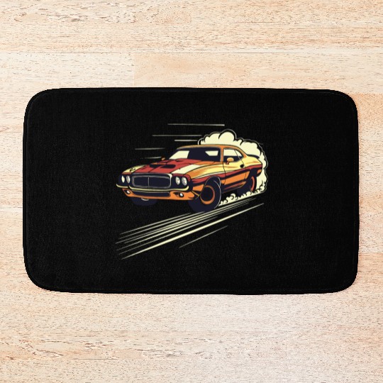 Classic Muscle Car in Action Bath Mats
