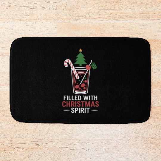 Filled With Christmas Spirit Festive Drink Design Bath Mats