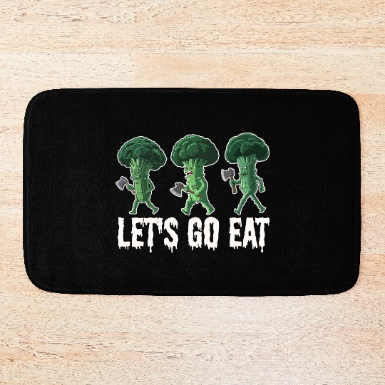 Let's Go Eat Broccoli Attack Bath Mats