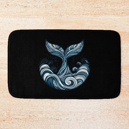 Whale Tail and Waves Bath Mats