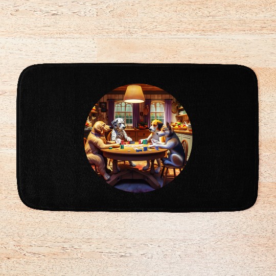 Dogs Playing Kitchen Poker Bath Mats