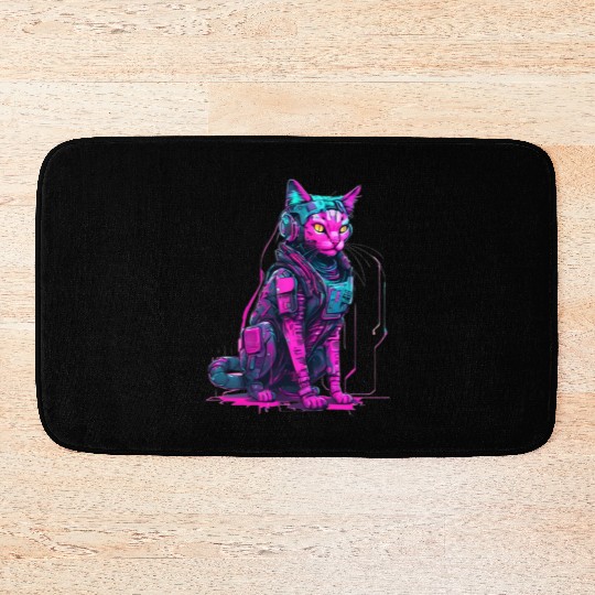 Cyber Warrior Cat Bath Mats